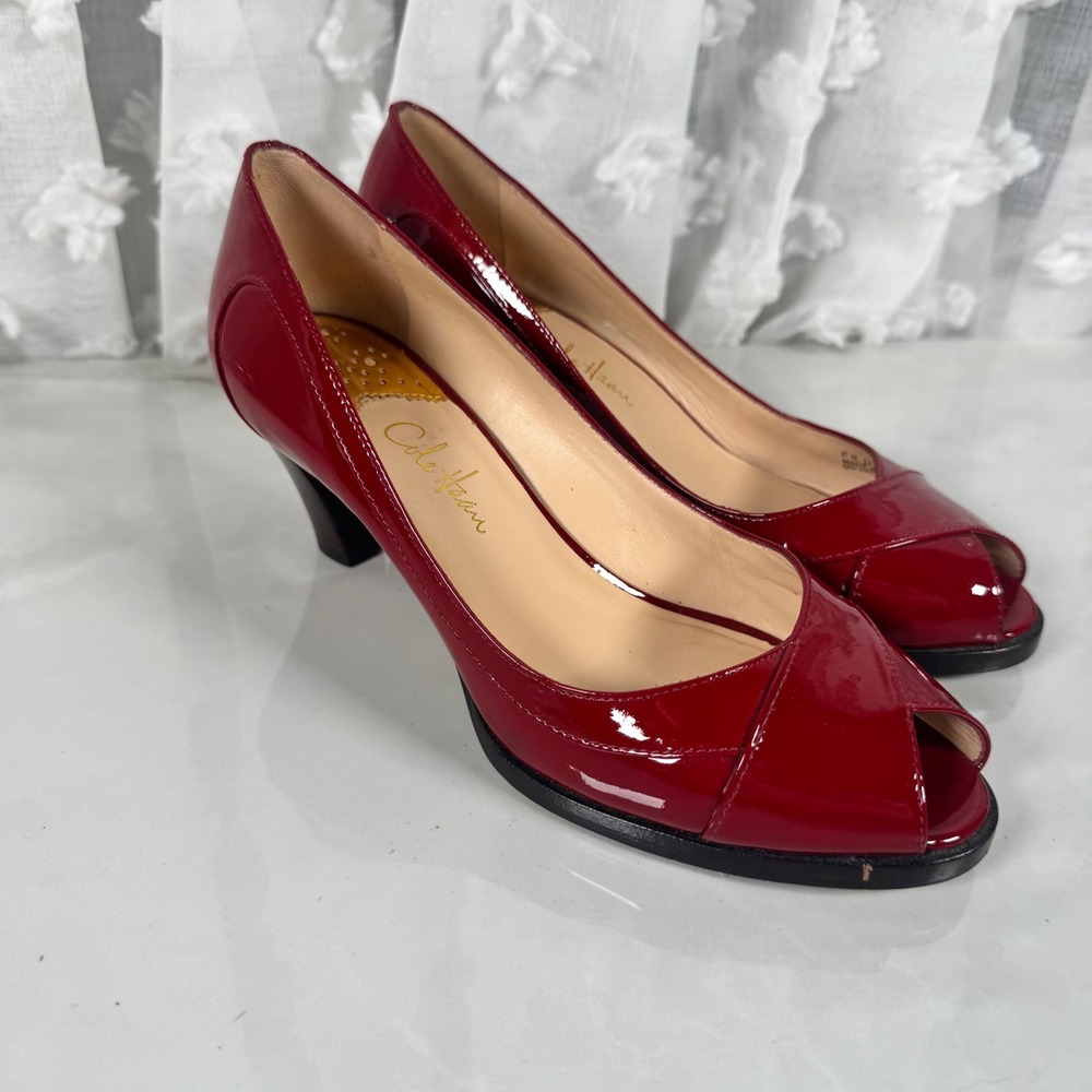 Cole Haan Nike Air Red Patent Leather Peep Toe Pumps Heels Size 6B - Picture 11 of 12